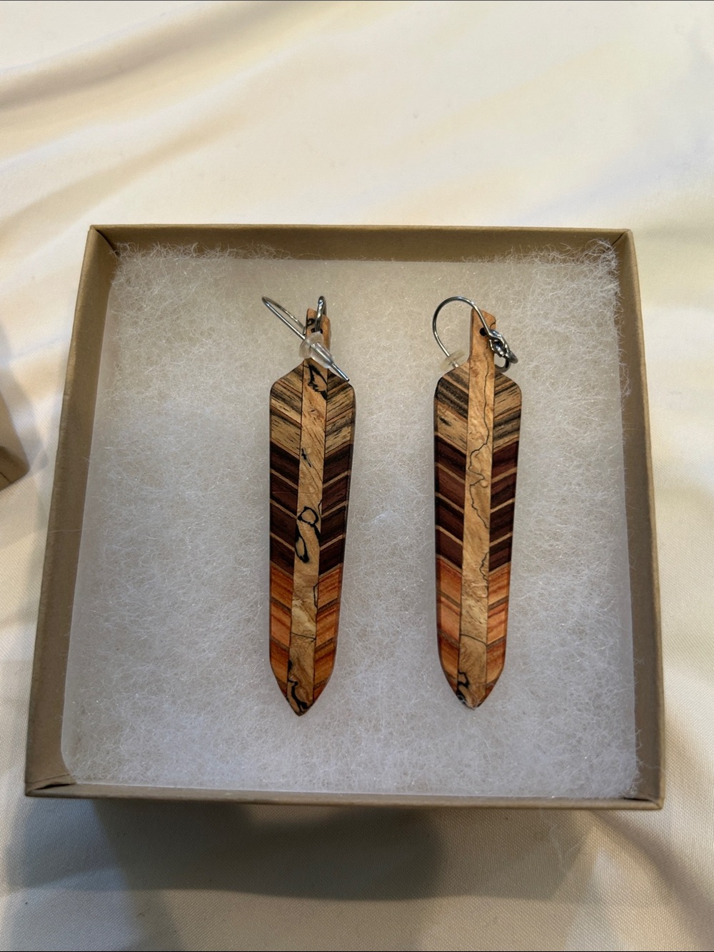 Handcrafted Chevron Wood Drop Earrings - Brown